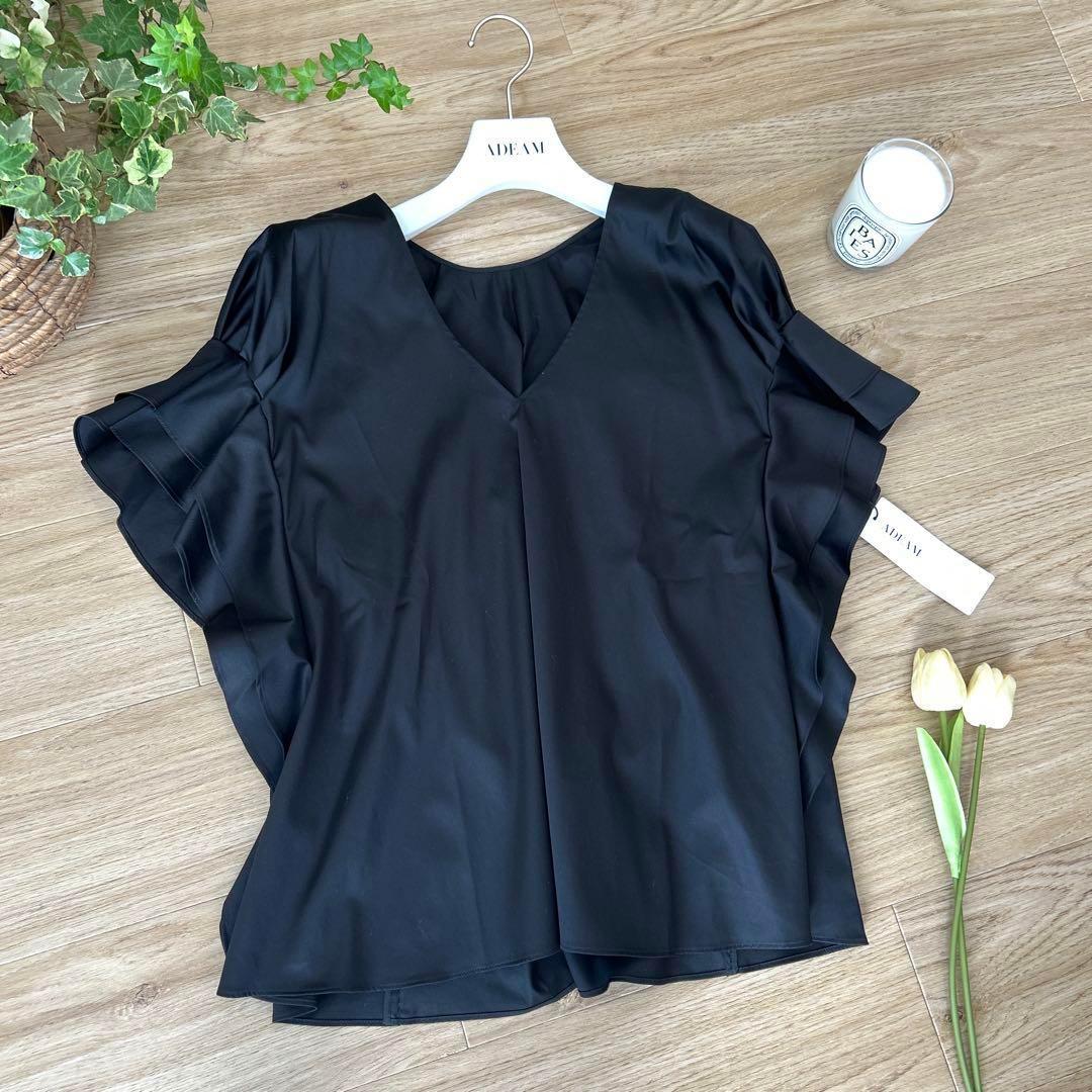 ADEAMアディアム　ショルダーカスケード0　フリルスリーブブラウス　ブラック