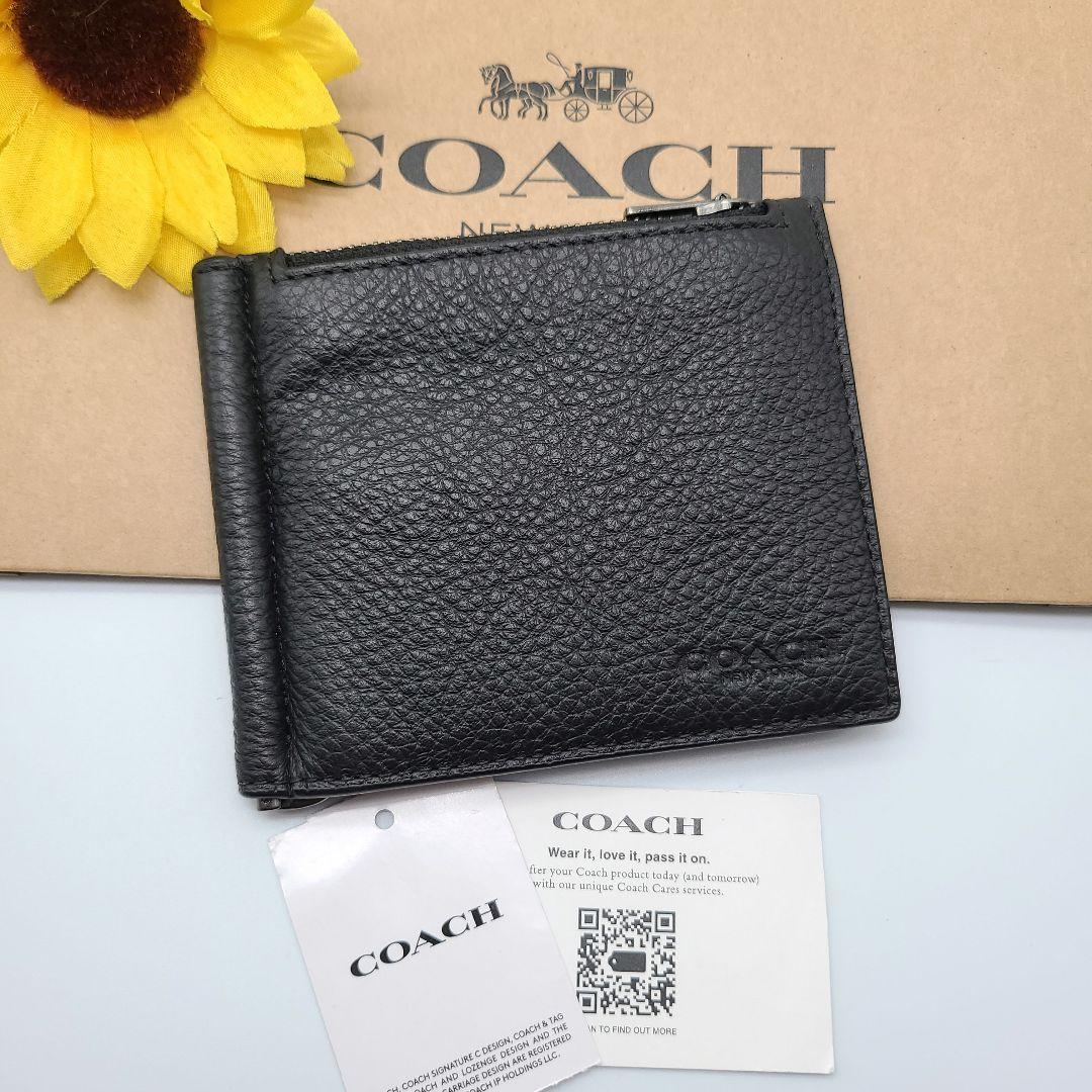 COACH マネークリップ 新品 ブラック ペブルレザー 黒 メンズ