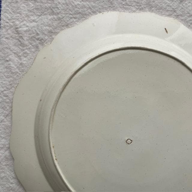 希少◆ファイアンスフィーヌ花リムプレート＃クレイユモントローオクトゴナルレリーフ