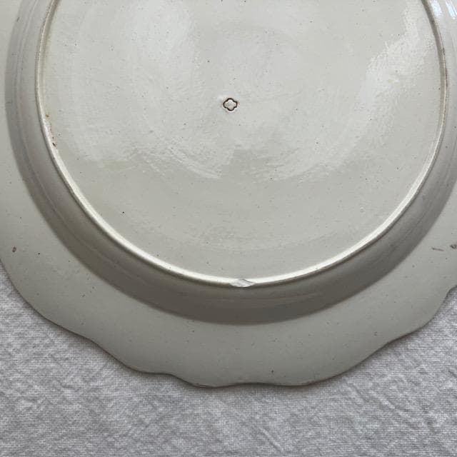 希少◆ファイアンスフィーヌ花リムプレート＃クレイユモントローオクトゴナルレリーフ