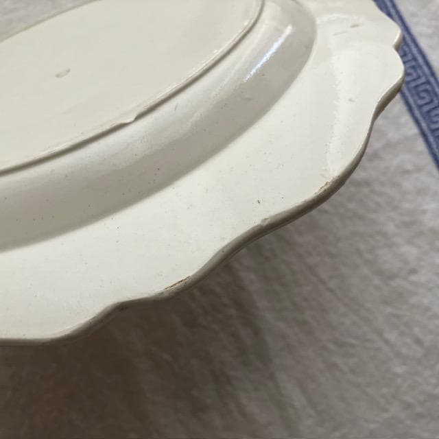 希少◆ファイアンスフィーヌ花リムプレート＃クレイユモントローオクトゴナルレリーフ