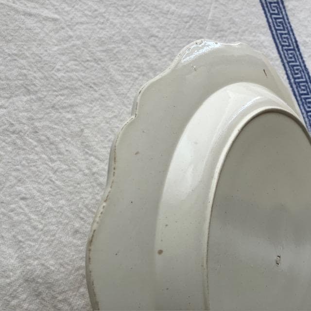 希少◆ファイアンスフィーヌ花リムプレート＃クレイユモントローオクトゴナルレリーフ