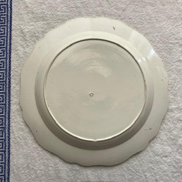 希少◆ファイアンスフィーヌ花リムプレート＃クレイユモントローオクトゴナルレリーフ