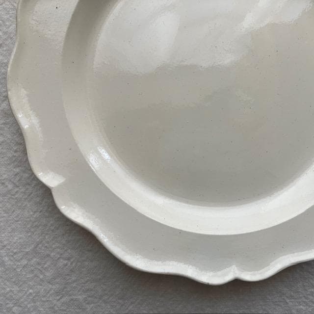 希少◆ファイアンスフィーヌ花リムプレート＃クレイユモントローオクトゴナルレリーフ