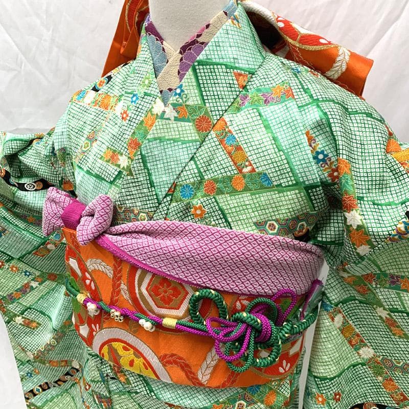 405aj55着物のみ■ハーフ成人式 十三参り 女児 着物総柄 鹿の子■