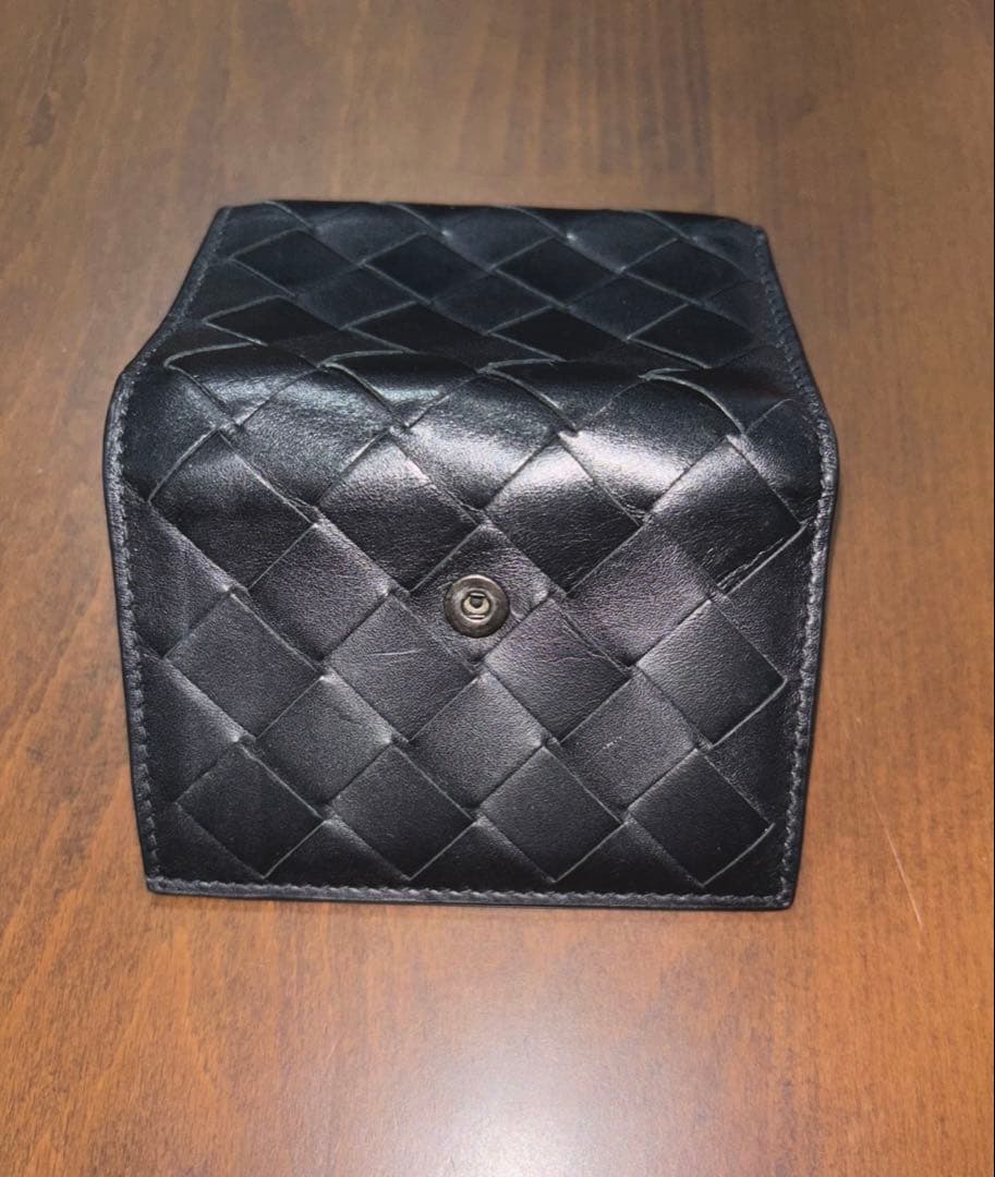 【ああ】Bottega Veneta 三つ折り財布　レザーブラック×ブルー