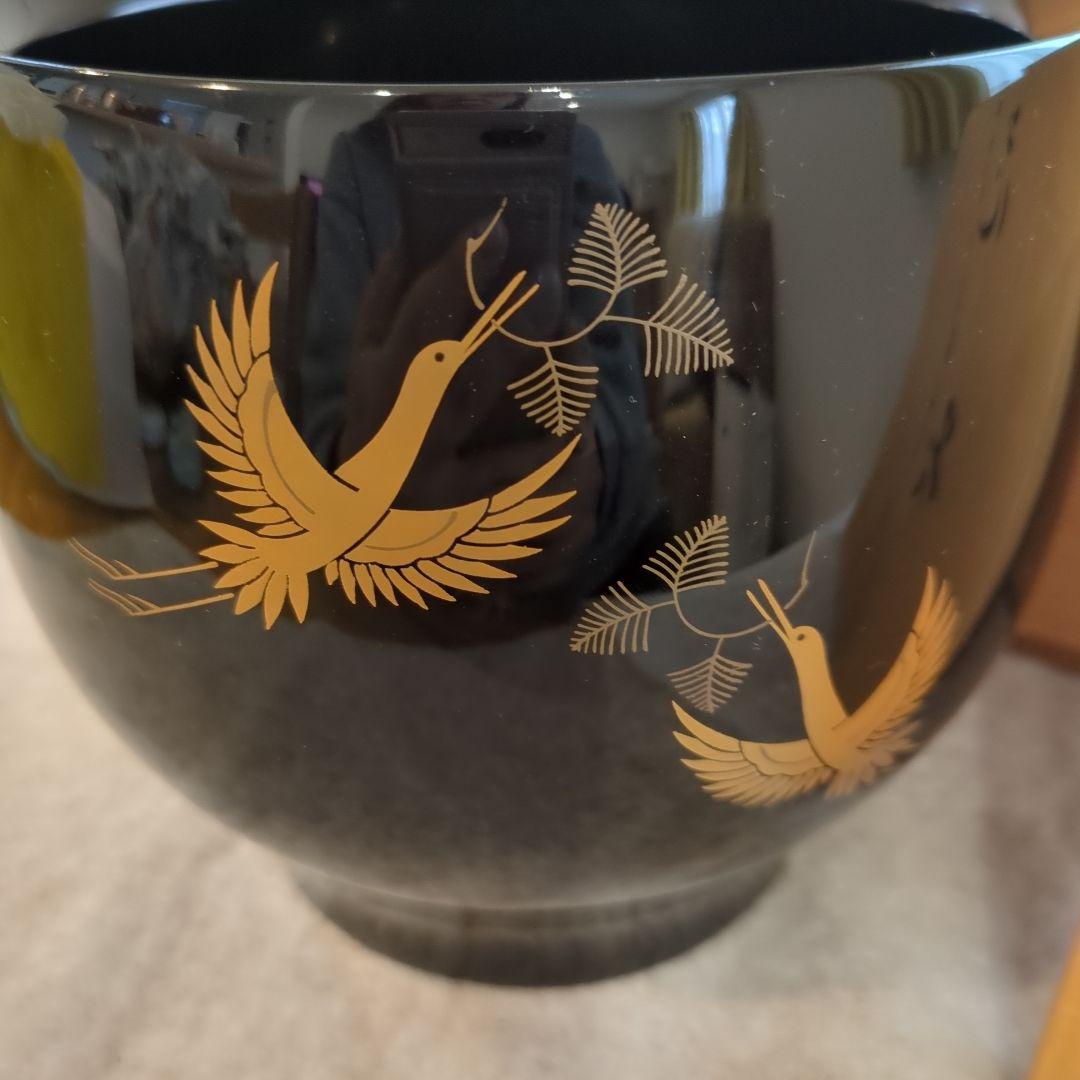 輪島塗 漆器 花器 鶴の絵柄 木製収納箱付き