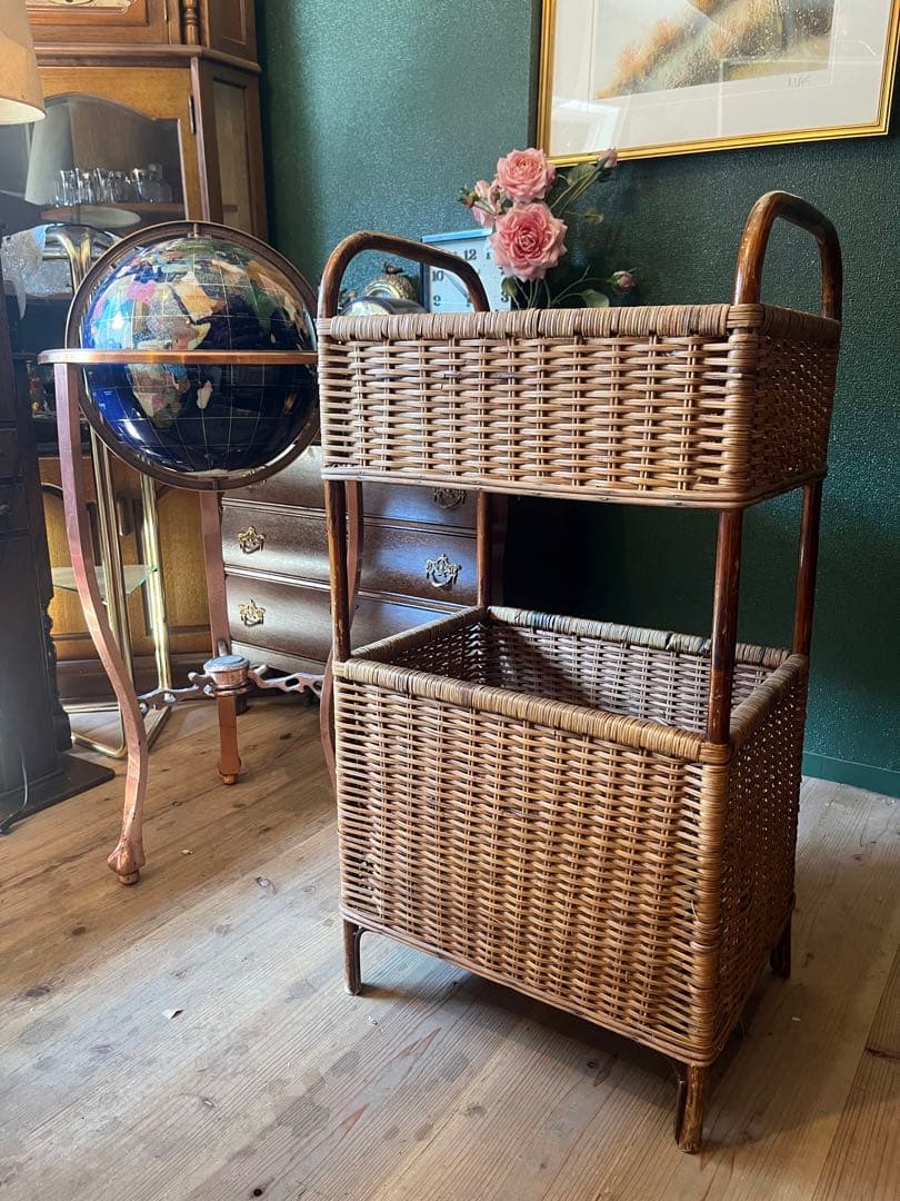 ランドリーバスケット 籐 かご 脱衣かご インテリア アンティーク 昭和レトロ
