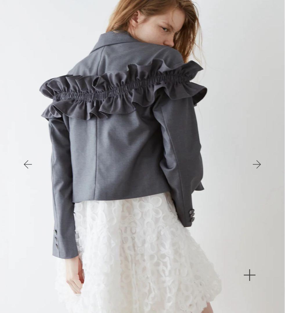 poppy　GATHERED FRILL SHORT JACKET (GRAY)