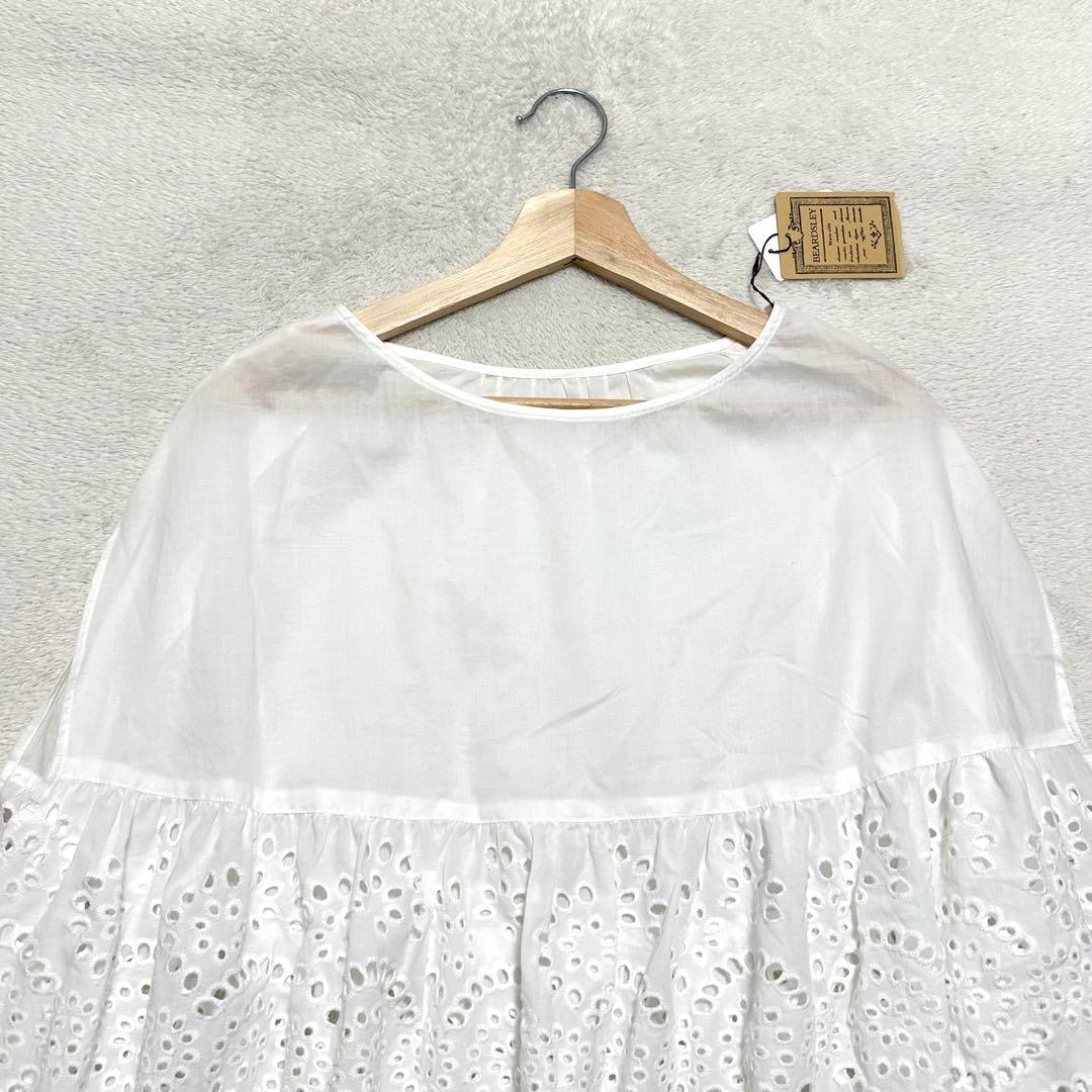 新品未使用 24SS BEARDSLEY レースポンチョブラウス 刺繍 白 F