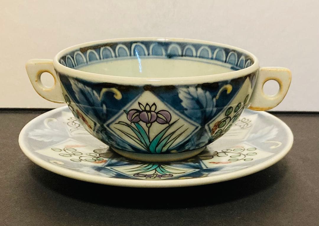 佐藤走波（六代）スープ碗皿　菖蒲花文