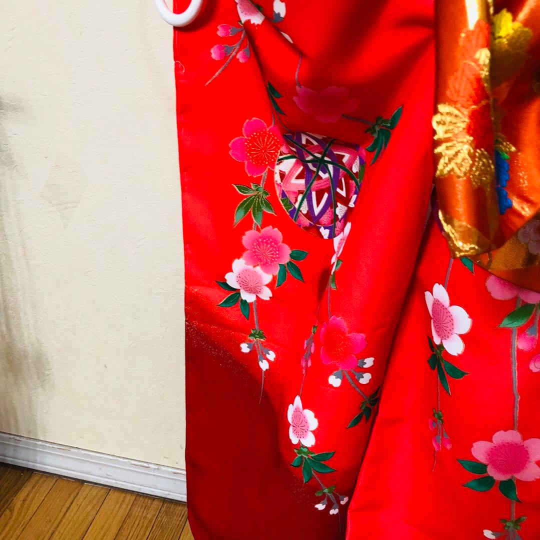 豪華7歳完全フルセット⭐︎未使用しつけ糸付き人気赤地暈し手毬花金彩煌びやか逸品