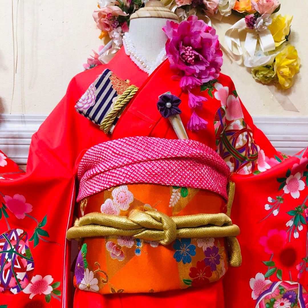 豪華7歳完全フルセット⭐︎未使用しつけ糸付き人気赤地暈し手毬花金彩煌びやか逸品