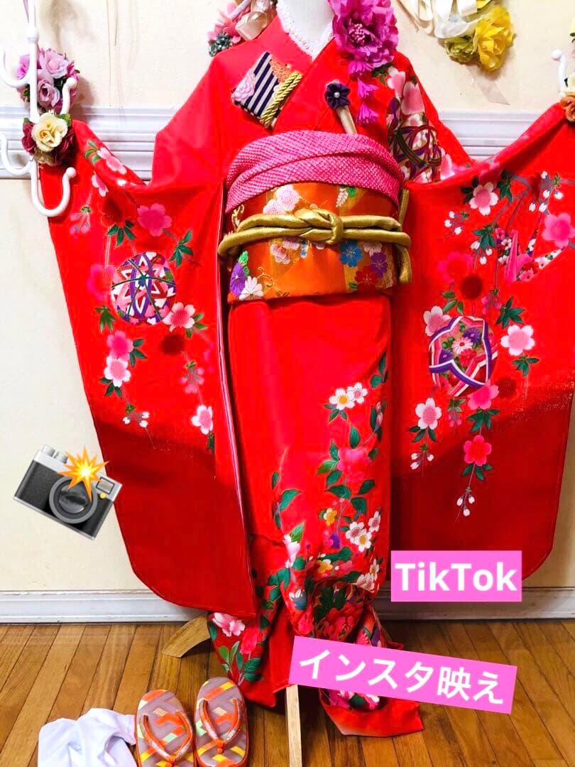 豪華7歳完全フルセット⭐︎未使用しつけ糸付き人気赤地暈し手毬花金彩煌びやか逸品