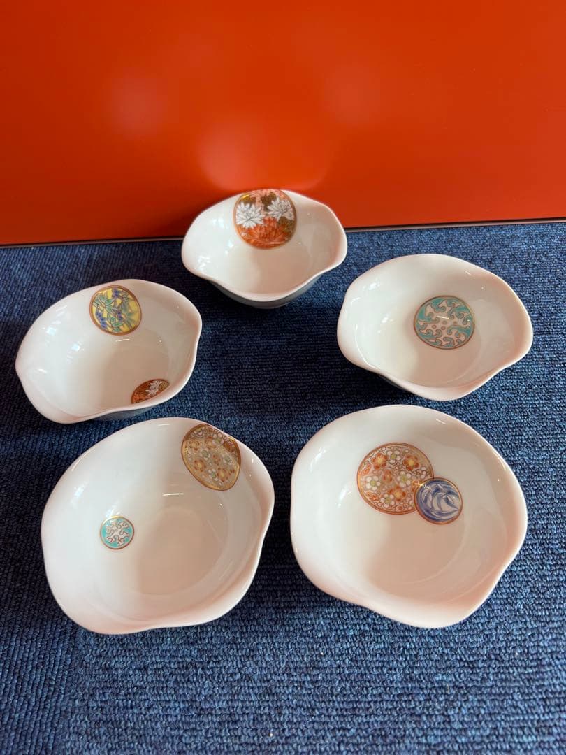 1385 深川製磁 寿赤絵 小皿揃 5客セット　未使用