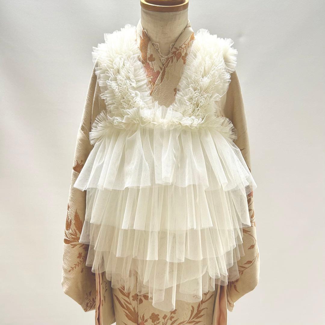 被布エプロン【ミルキーフリル】チュール被布　被布ドレス　七五三チュールドレス