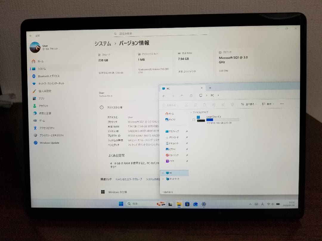 009 美品 Surface Pro X 1876 ◆8GB◆SSD256GB