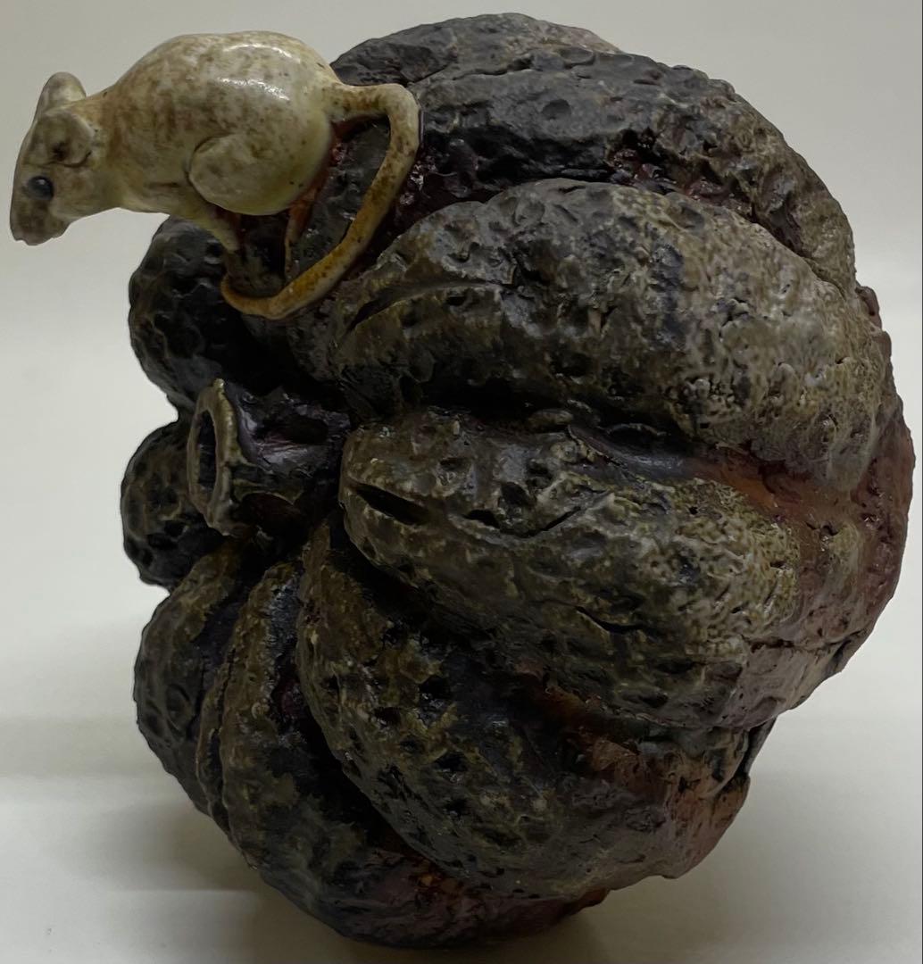 木村玉舟　備前焼　白備前南瓜　鼠　細工物　 共箱　 　　　k2331