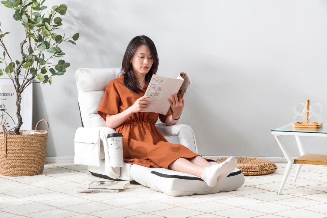 座椅子リクライニング14段ギア リクライニングチェアーコンパクト【ホワイト】