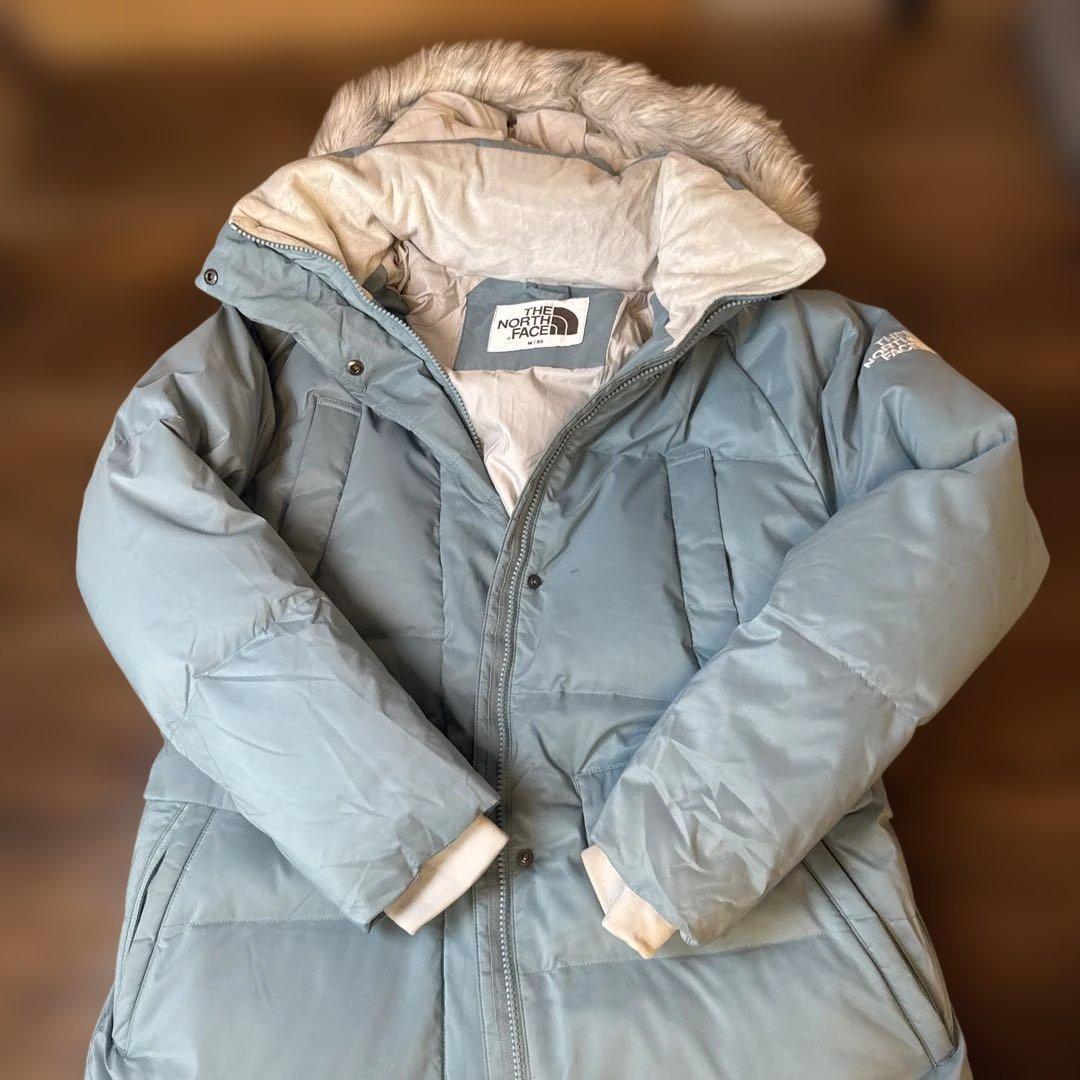 暖かい☆The North Face フード付きロングコート 水色　553