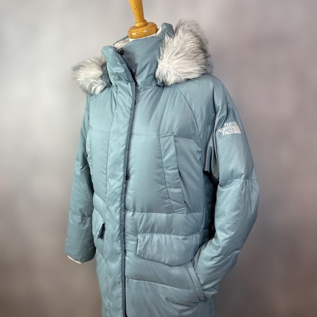 暖かい☆The North Face フード付きロングコート 水色　553