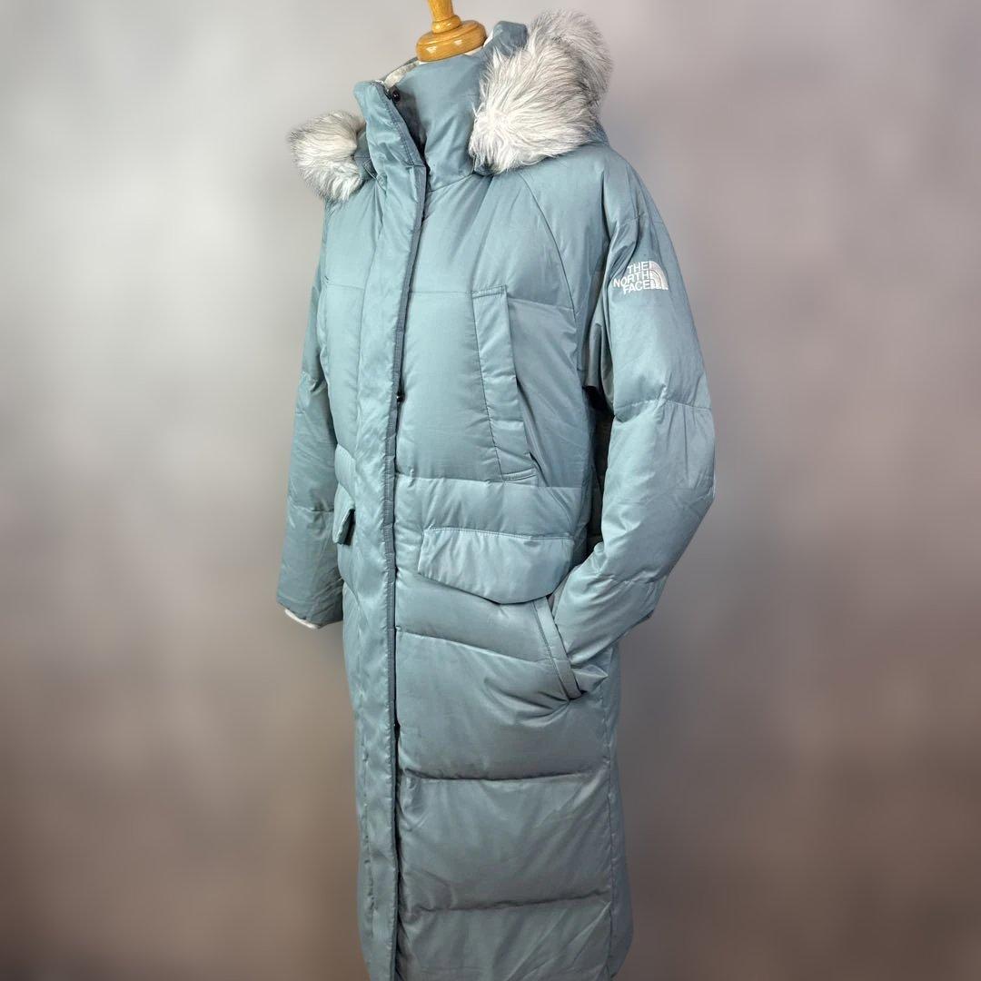 暖かい☆The North Face フード付きロングコート 水色　553