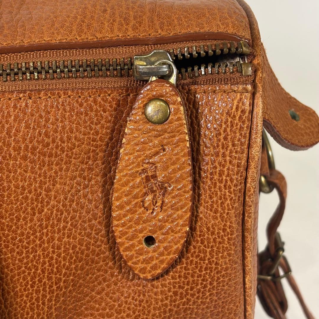 美品 ラルフローレン ハンドバッグ ミニボストン チャーム 鍵 レザー ブラウン