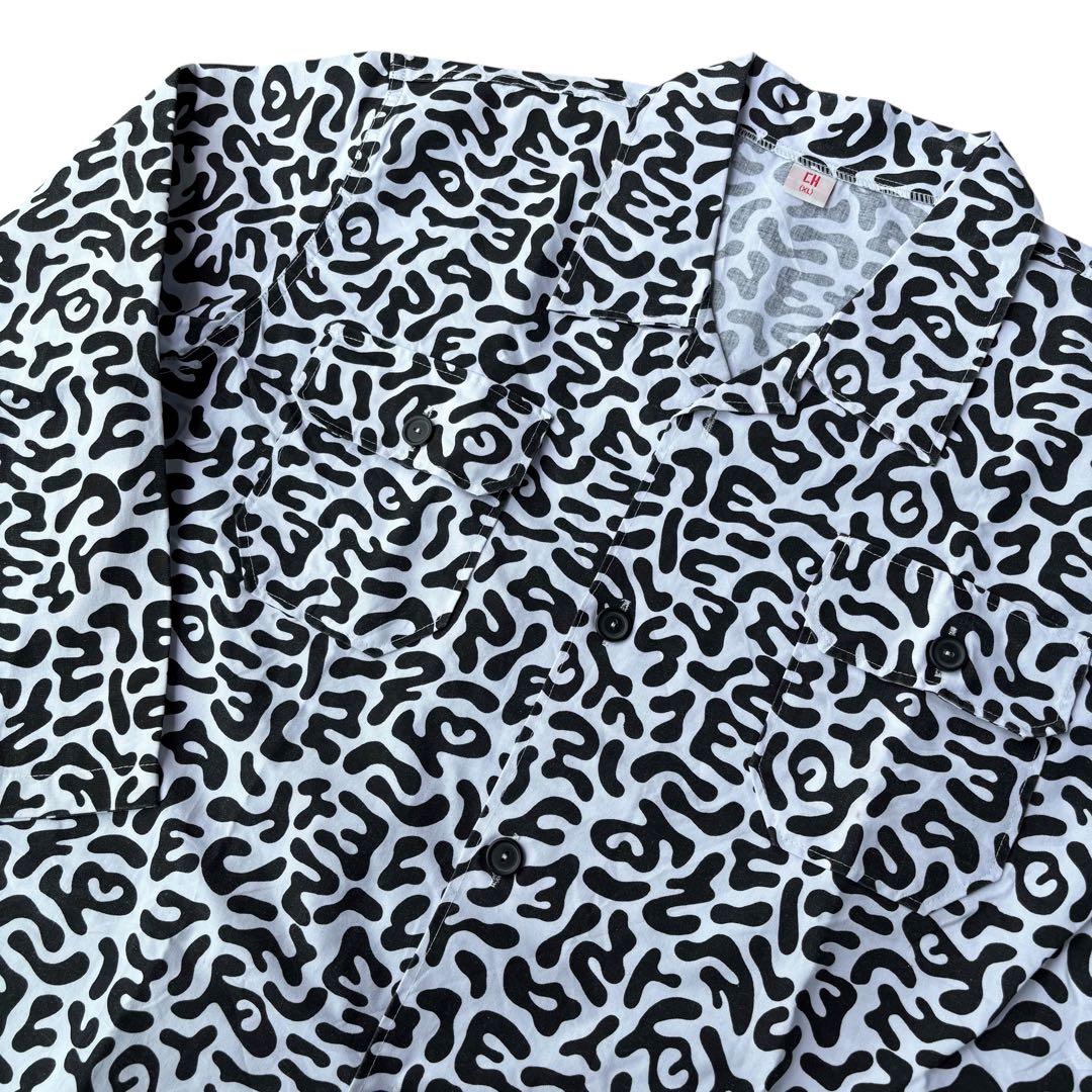 80s 韓国軍 バクテリアカモ コットンシャツ 初期 ブラックボタン XL 希少