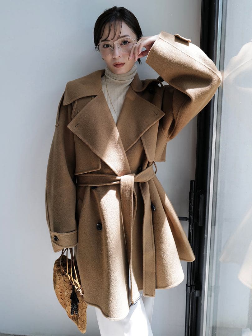 【新品未使用】anuans リバーウールミドルトレンチコート キャメル