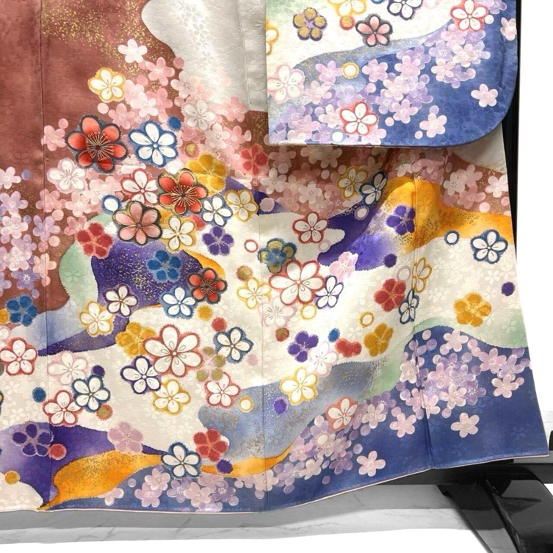 金駒刺繍　金彩　花模様　梅花　振袖　着物　013a p
