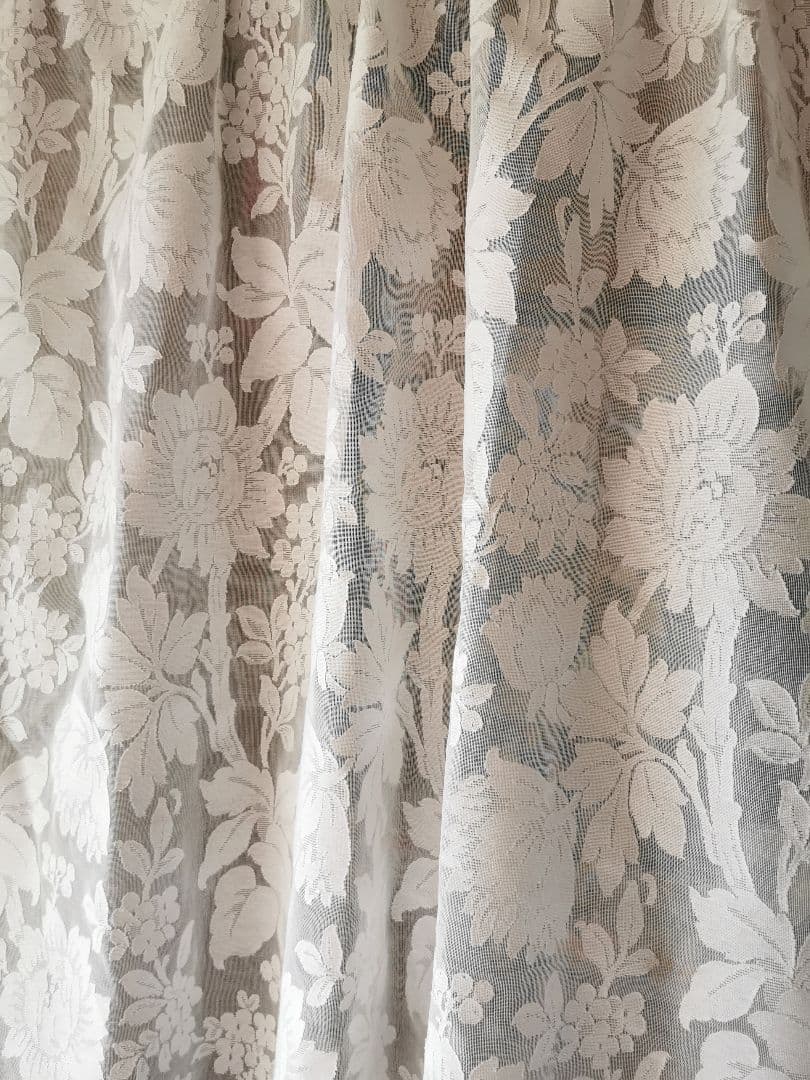 アンティークノッティンガムマドラスレース 向日葵 紫陽花ライラックカーテンパネル