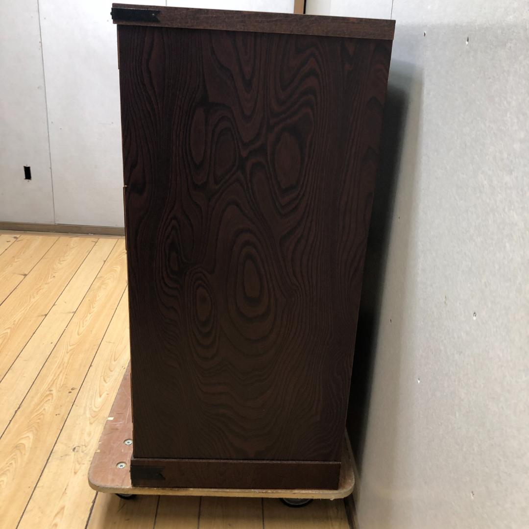 けやき民芸 90飾棚 和風 レトロ家具 ガラス戸付き 食器棚 　250720-6