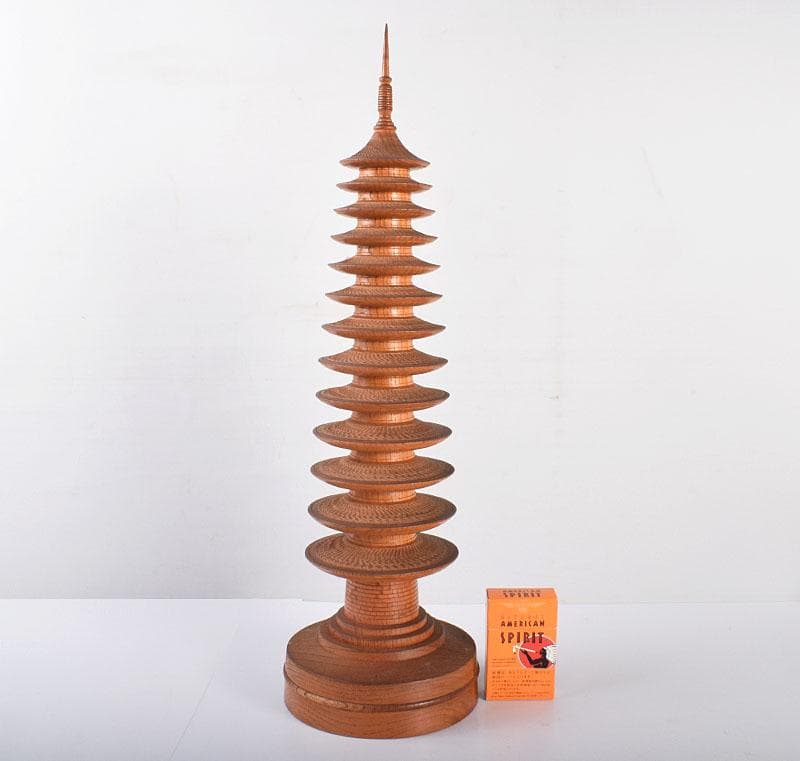 浮月挽物名工　田中光月作　塔　高さ約53.5cm　ガラスケース　V　R4231B