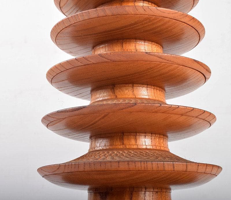 浮月挽物名工　田中光月作　塔　高さ約53.5cm　ガラスケース　V　R4231B