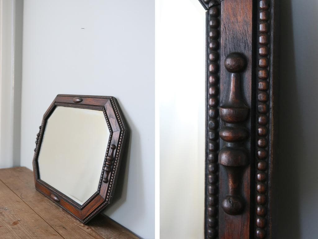 英国アンティーク木製カッティングミラー/壁掛け鏡オクタゴン八角形85-157-1
