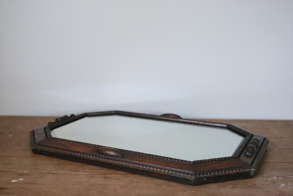 英国アンティーク木製カッティングミラー/壁掛け鏡オクタゴン八角形85-157-1