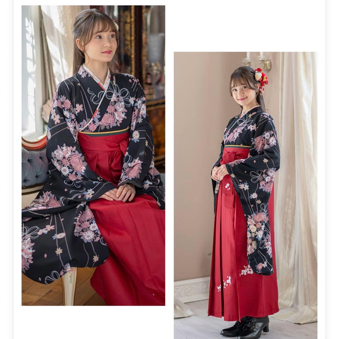 キャサリンコテージ 袴セット 150cm 黒着物 ×えんじ袴