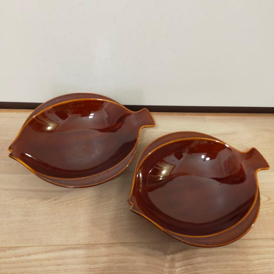 ロイヤルコペンハーゲン FAJANCE フィッシュ 魚 ボウル 大 茶色 ペア