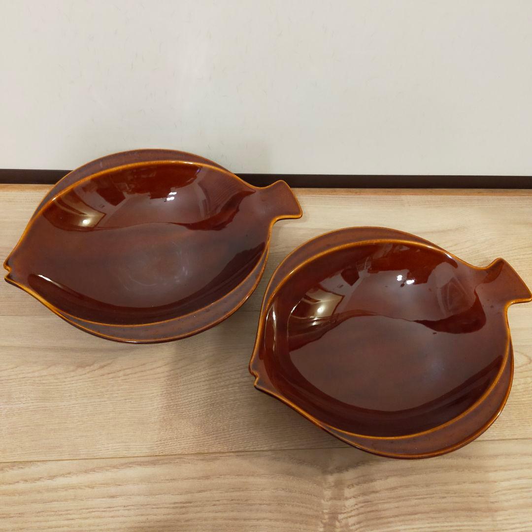 ロイヤルコペンハーゲン FAJANCE フィッシュ 魚 ボウル 大 茶色 ペア