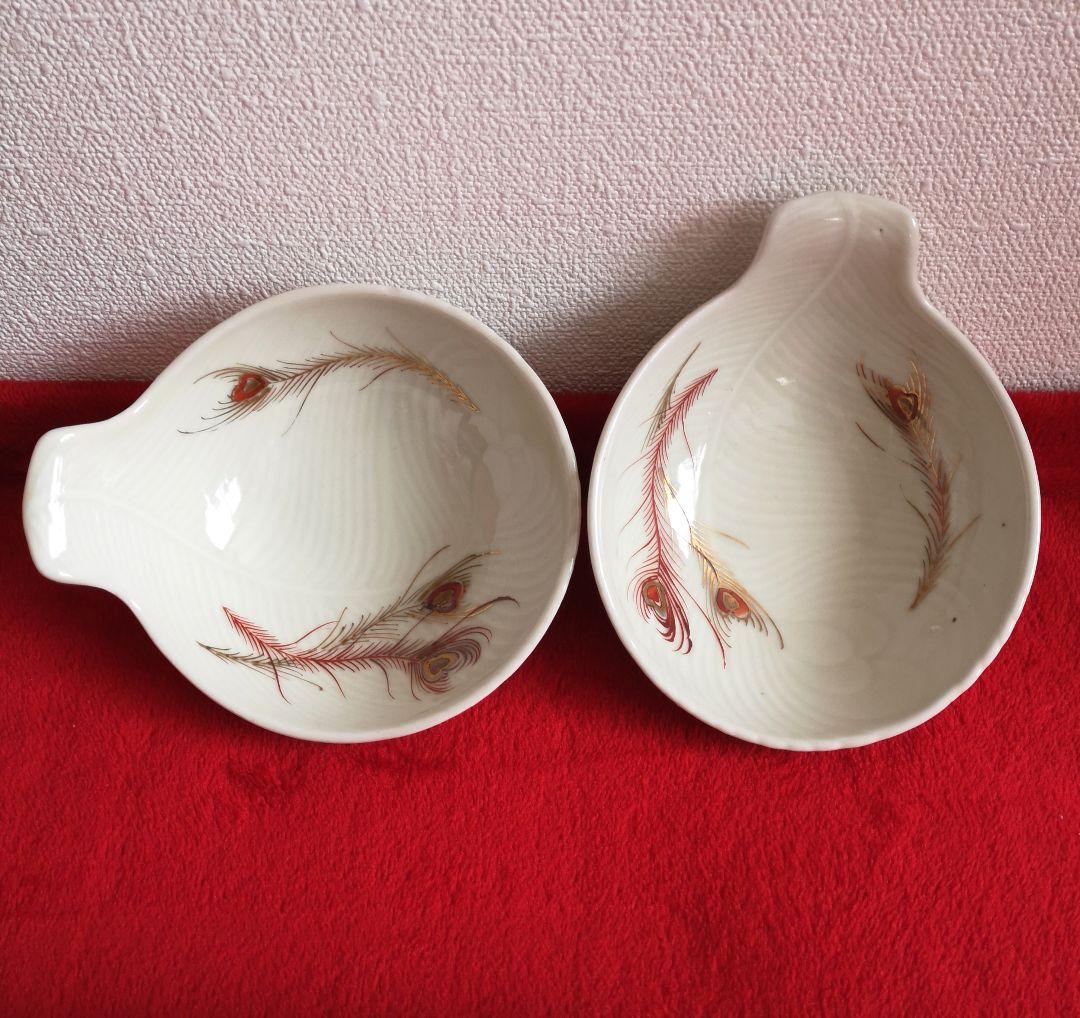 肥前伊万里焼 昭和20～30年代 羽毛画 骨董 お碗 5点セット 未使用 桐箱付