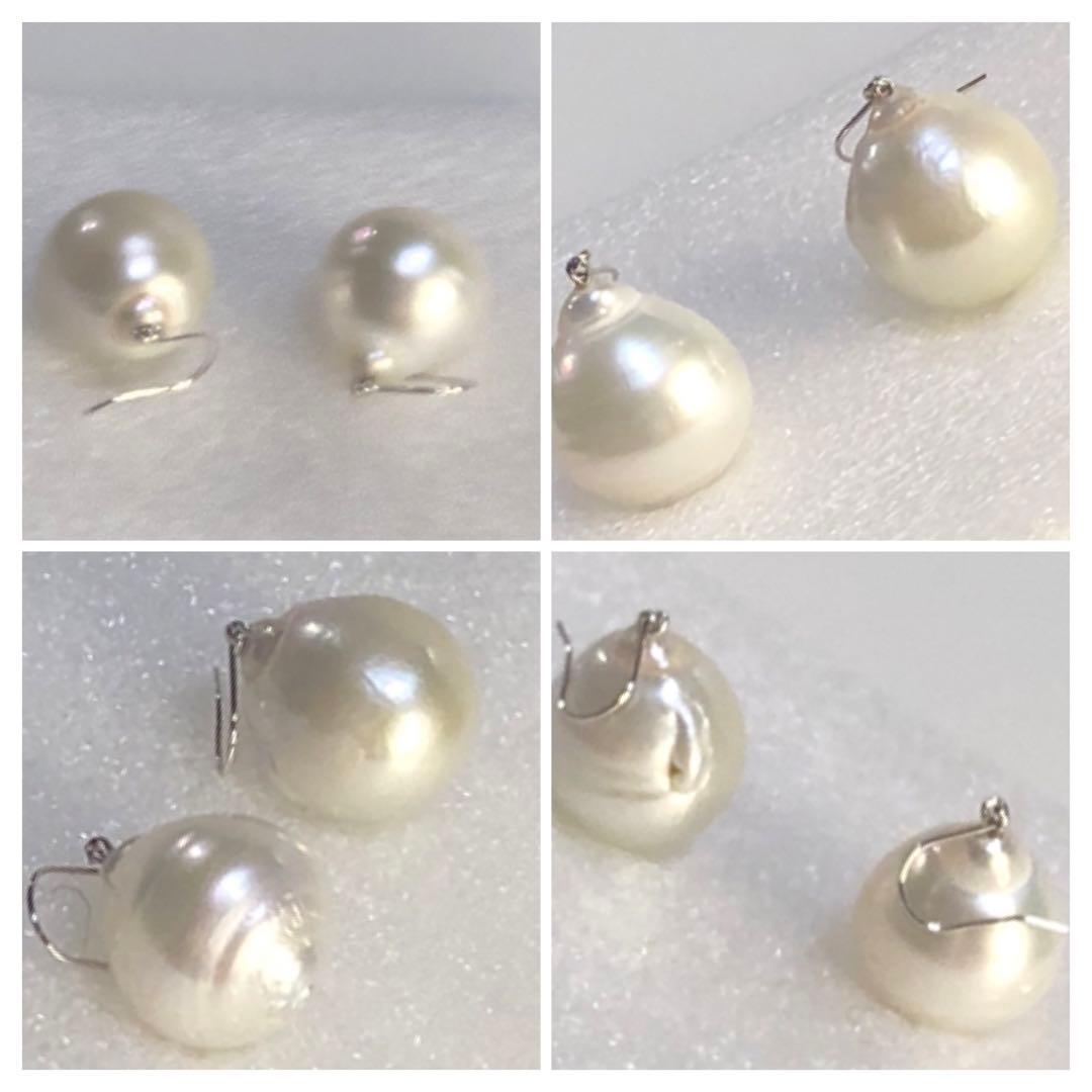 K14WG天然南洋白蝶真珠　大珠スイングピアス　　14.23/14.39mm