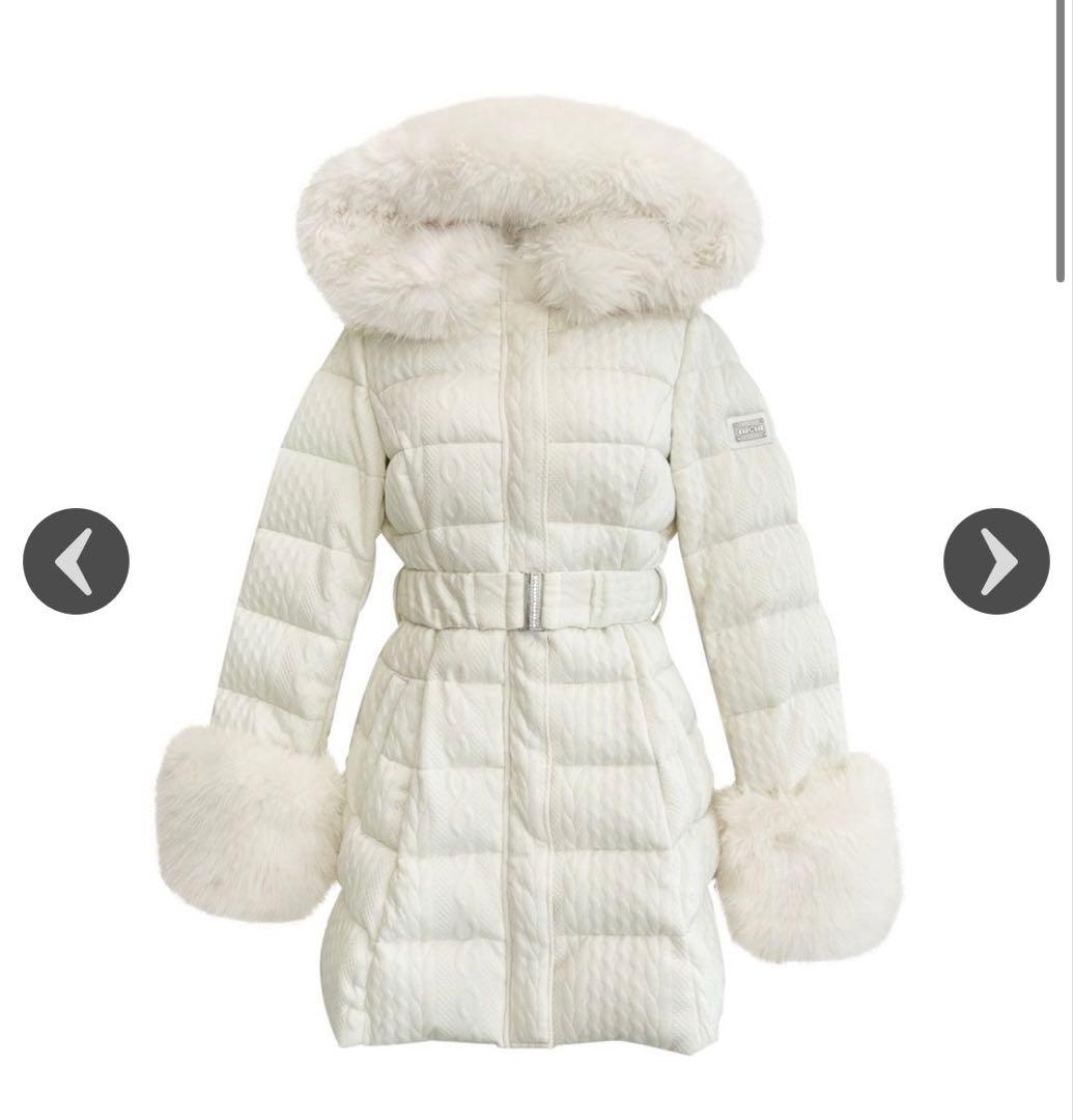 ミシェルマカロン ケーブル柄ベルトダウンコート アイボリー 　ダウンジャケット