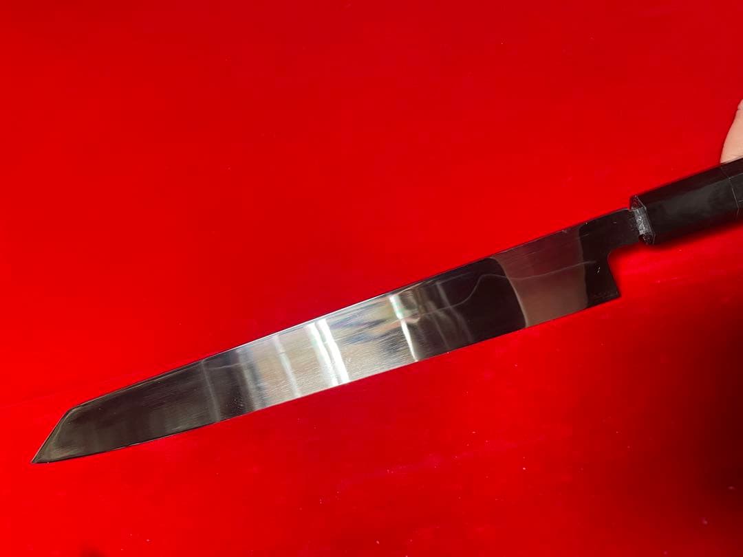 No.01372 包丁　切付　本焼　白鋼　富士山満月　堺打　中子刻印有り　箱付