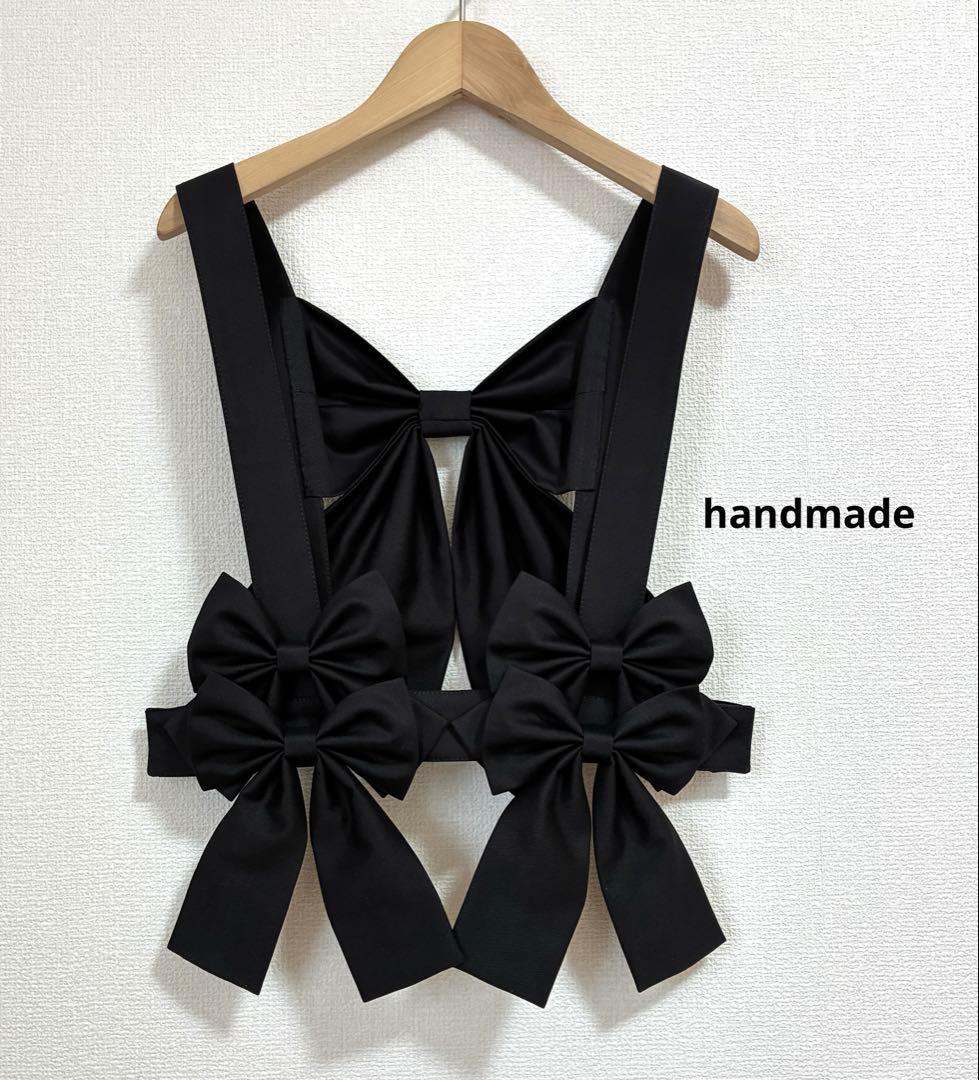 バックリボンハーネス 黒無地 [ハンドメイド] レイヤードファッション