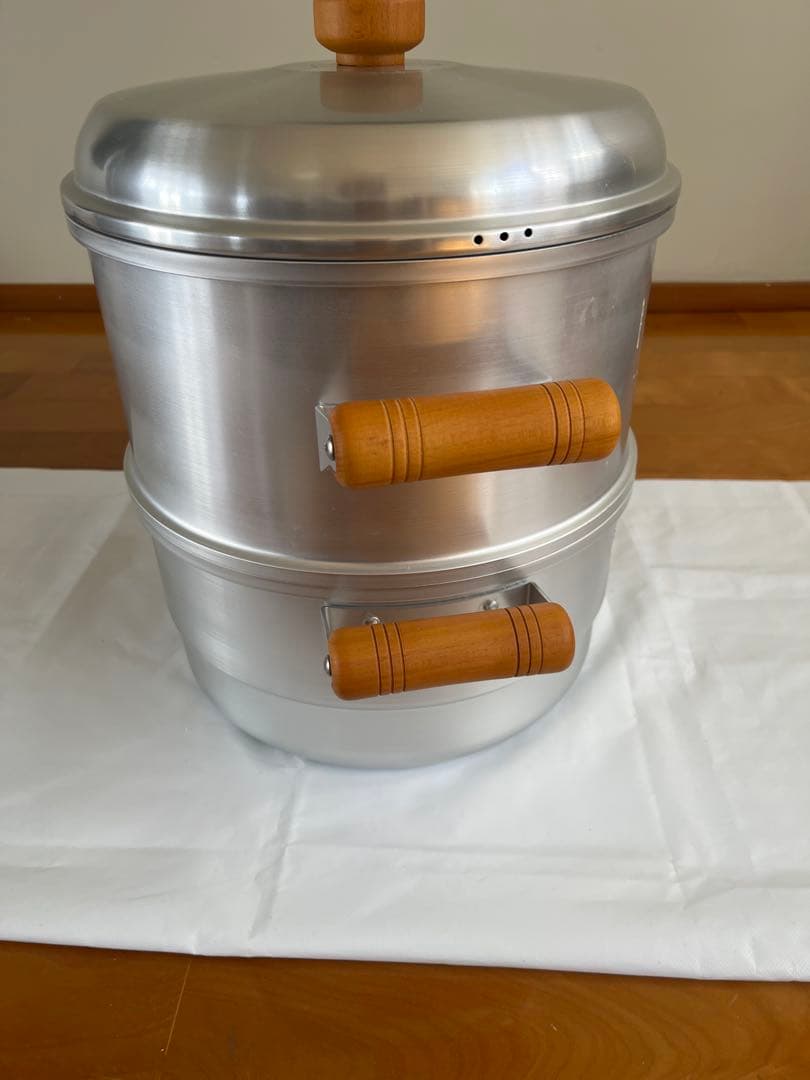 アルミ蒸し器 シルバー 木製ハンドル