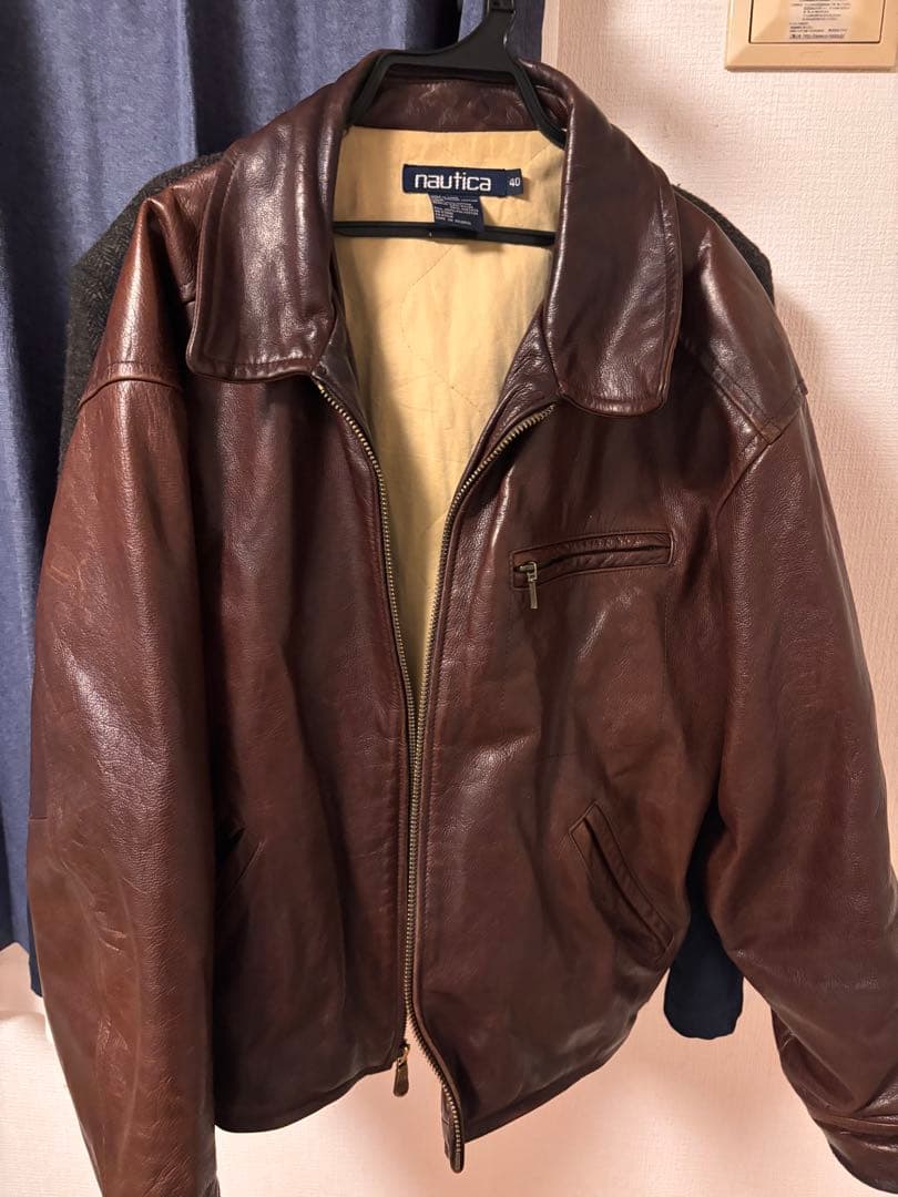 nautica レザージャケット　ブラウン　40 中綿　内キルティング