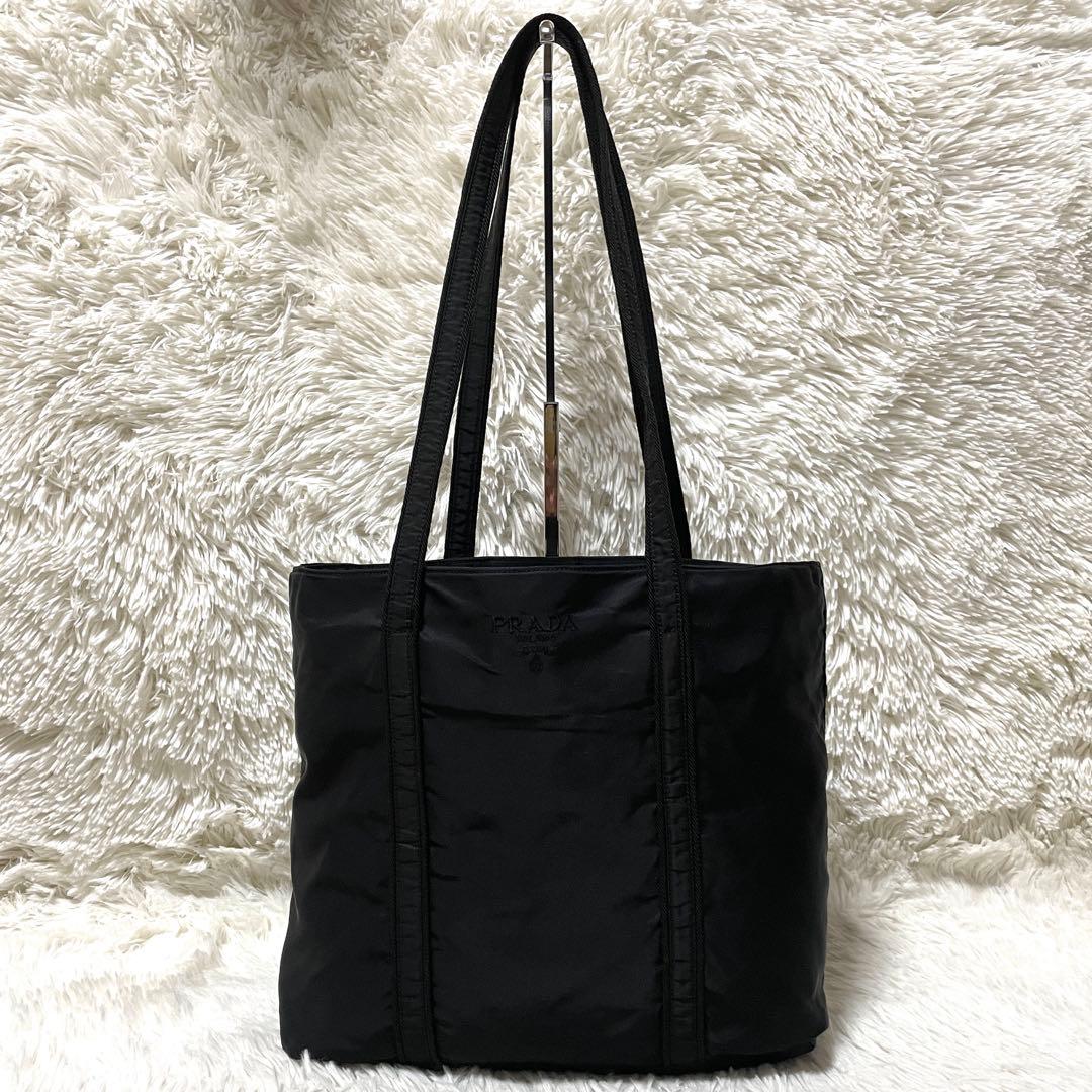 【良品】PRADA プラダ　トートバッグ　ナイロン　ブラック　黒　刺繍　肩掛け