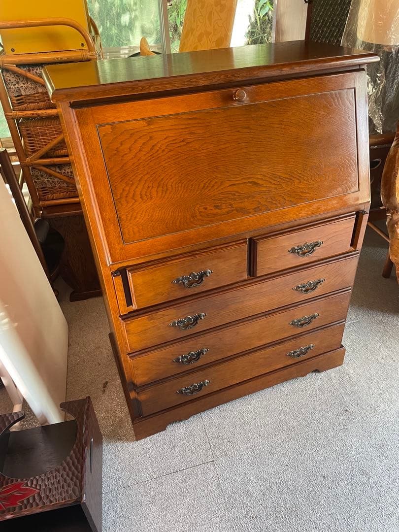 越後家具　ライティングデスク 民芸家具 昭和後期 古録展 当時物　高級家具