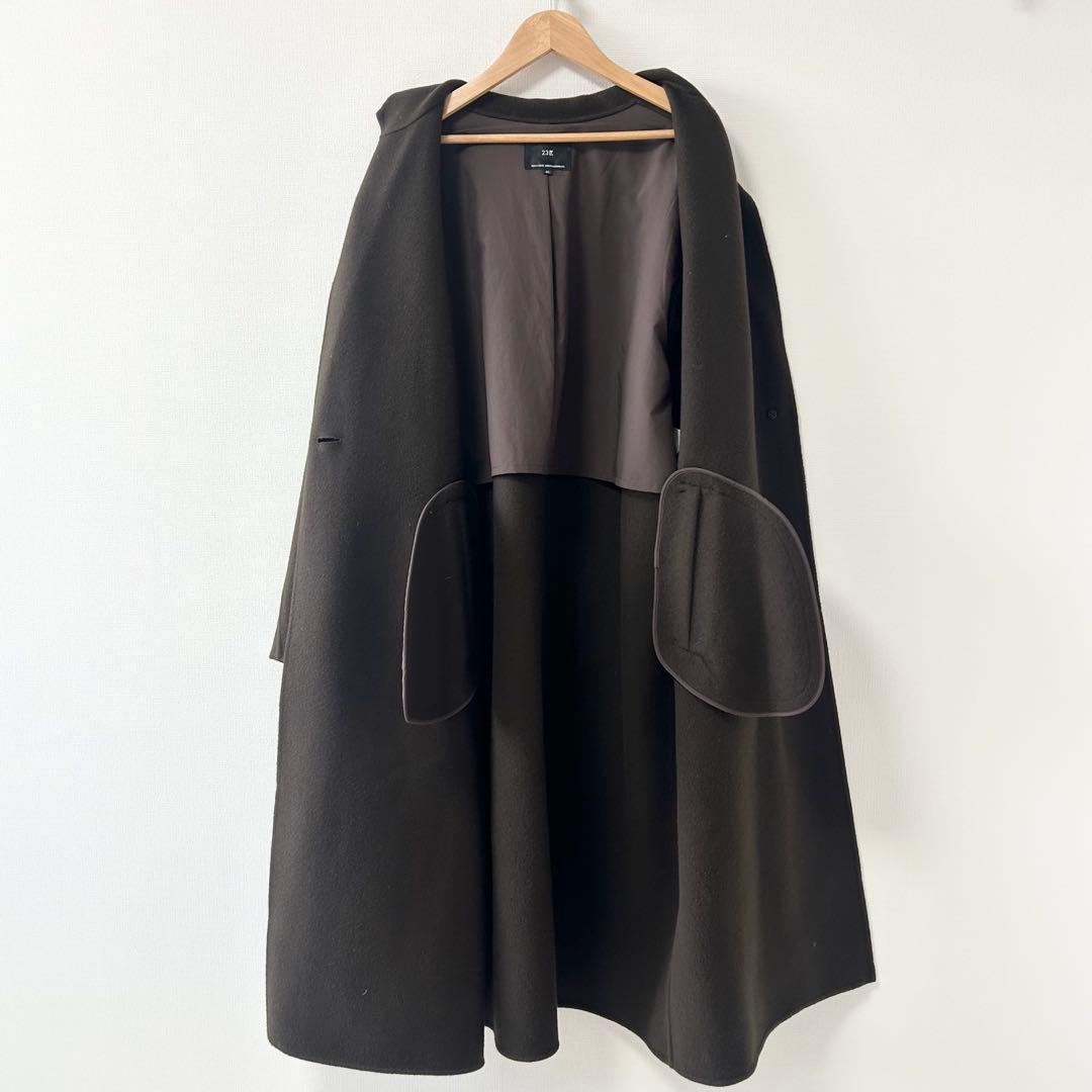 美品✨23区 ウールリバー ロングコート　ブラウン　大きいサイズ46