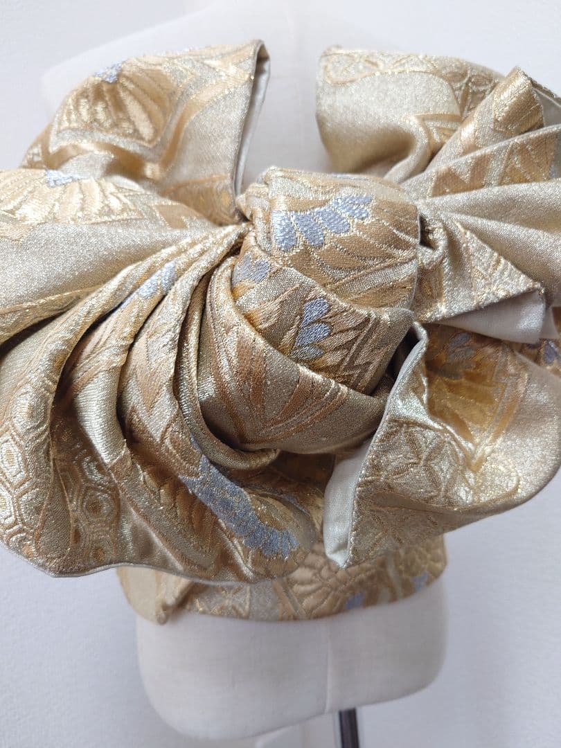 七五三　ハーフ成人式　ジュニア帯　大人用袋帯からの作り帯　1点物 鶴柄　金系